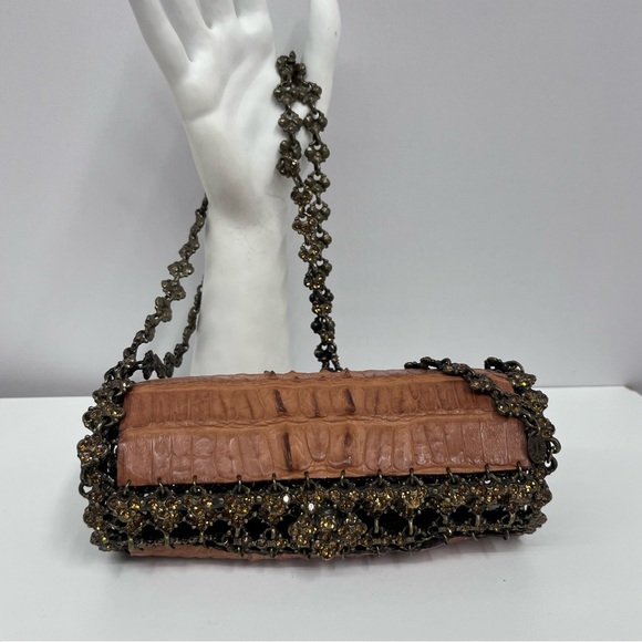 Clara Kasavina Handmade Hornback Crocodile Jeweled Bag Brown‎ Bronze Citrine - Picture 1 of 12